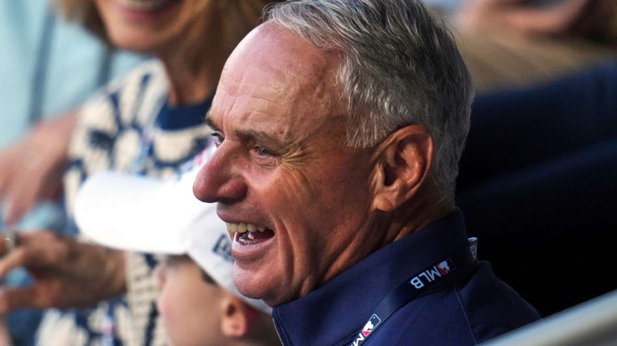 Baseball Commissioner Rob Manfred attends the Little League Classic baseball game between the Milwaukee Brewers and the Atlanta Braves in Williamsport, Pa., Sunday, Aug. 23, 2026.