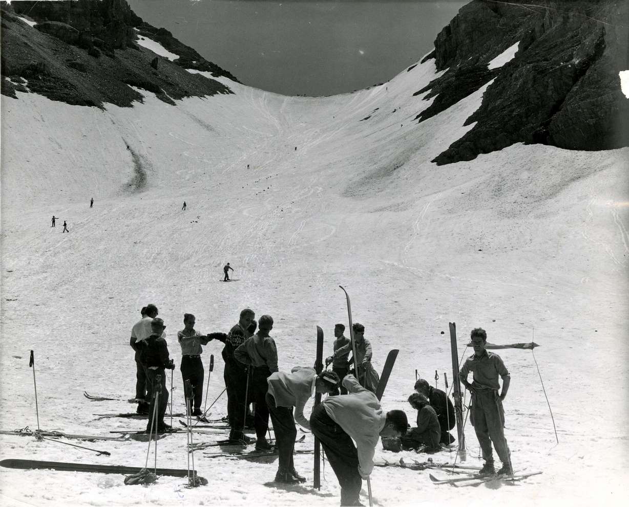 A photo is documented in the University of Utah and BYU archives on Mount Timpanogos during a ski season.