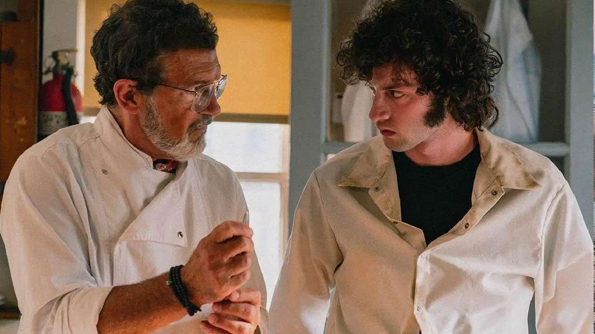 Antonio Banderas and Dominic Sessa in "Tony."
