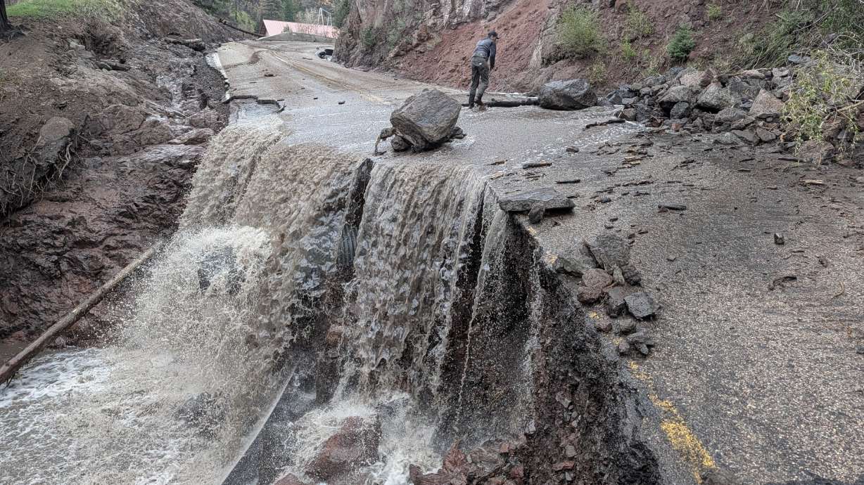 Damage along state Route 153 in Beaver Canyon is pictured on Wednesday. Utah transportation officials said initial work to repair the highway began this week after extensive flood damage last month.
