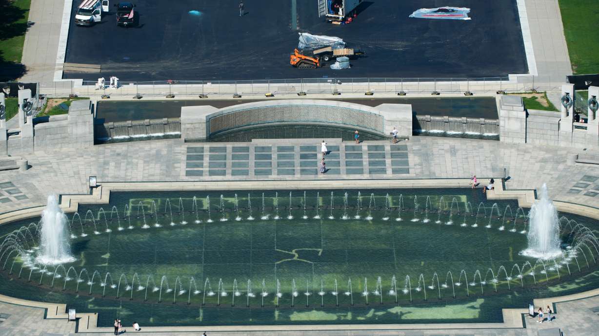 The World War II Memorial and the Lincoln Memorial Reflecting Pool are seen from the Washington Monument, Aug. 19, in Washington, D.C.