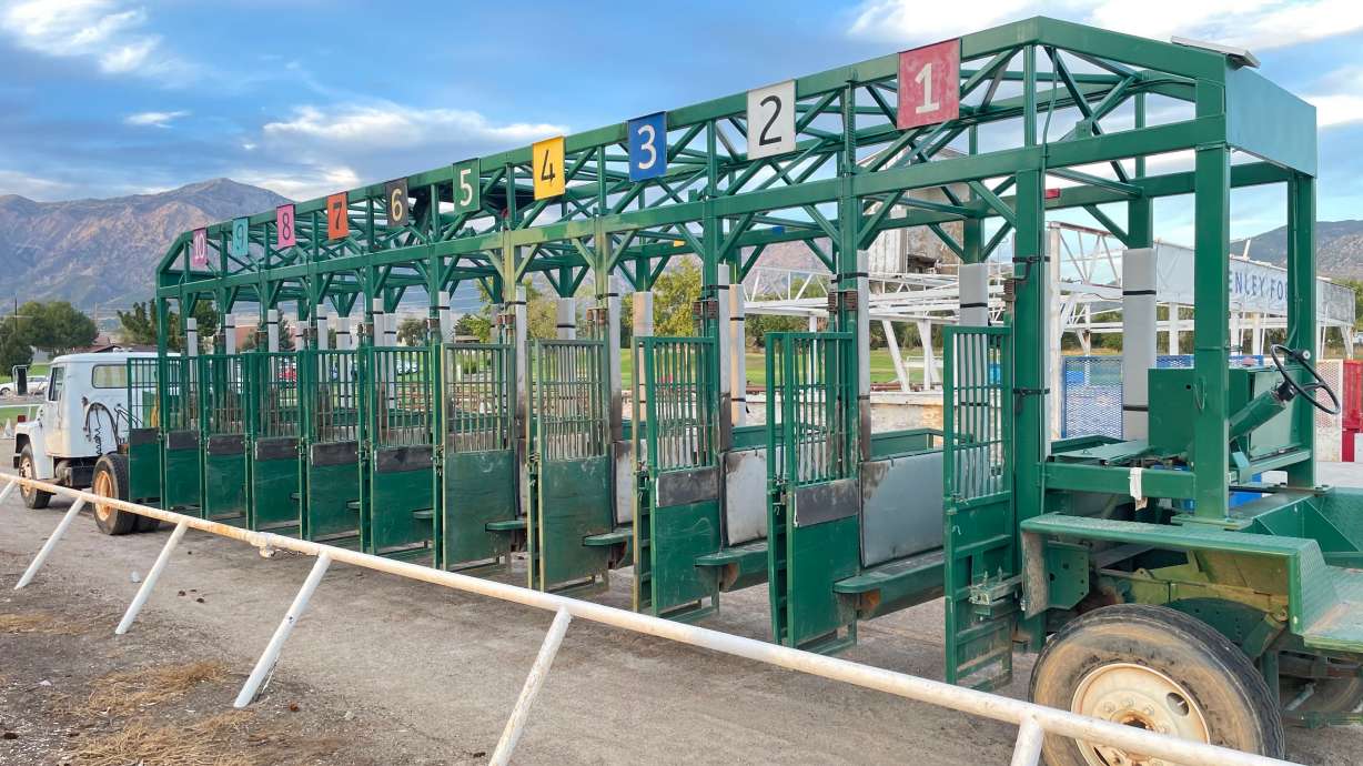 Unregulated quarter horse racing at Golden Spike Event Center in Ogden, decried by PETA, has stopped, at least for now. A horse starting gate at the facility is pictured on Tuesday.