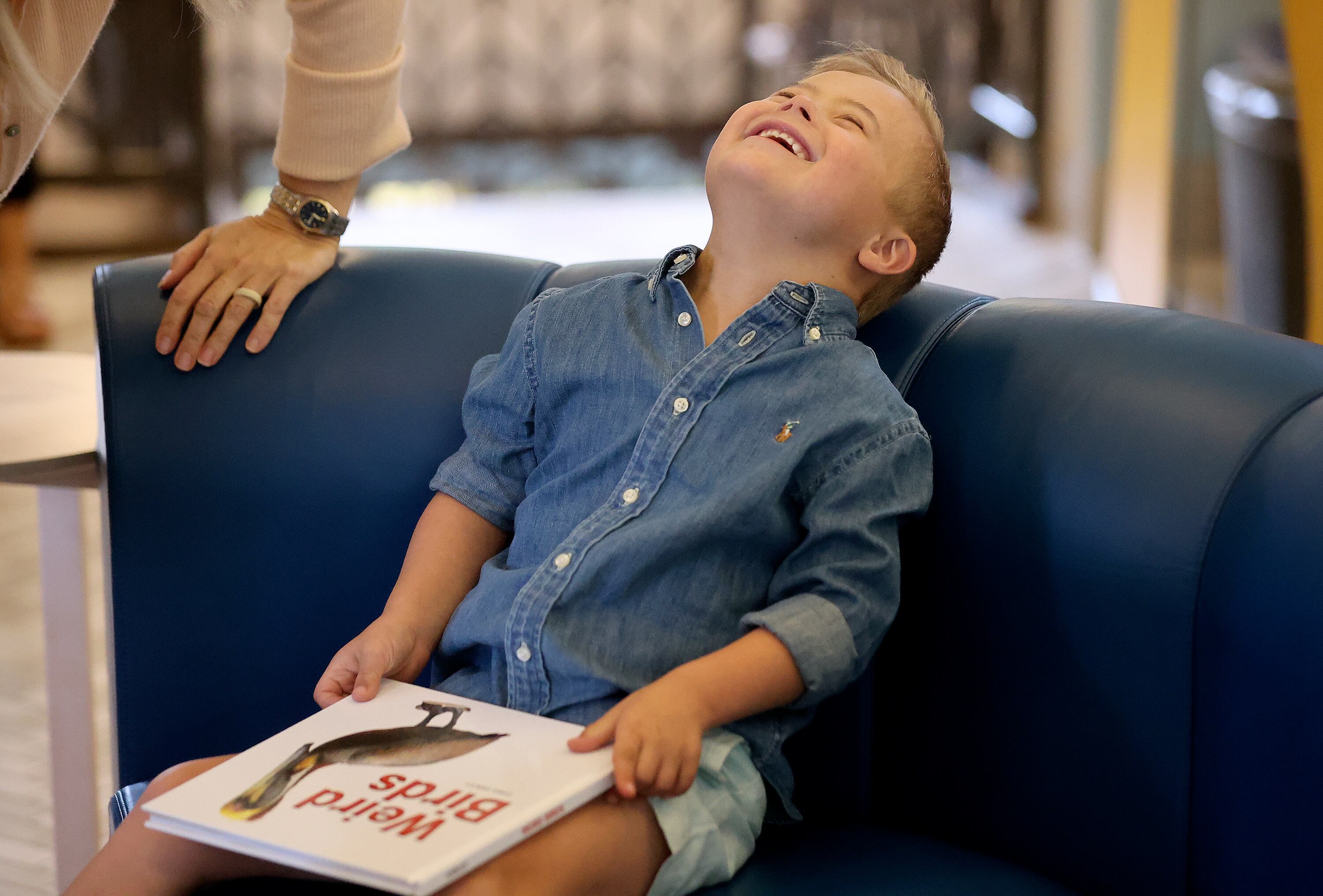 Hudson Droubay holds his new book, “Weird Birds,” during the launch of Utah Reads, a statewide early literacy initiative, at the Sprague branch of the Salt Lake City Public Library in Salt Lake City on Aug. 28.