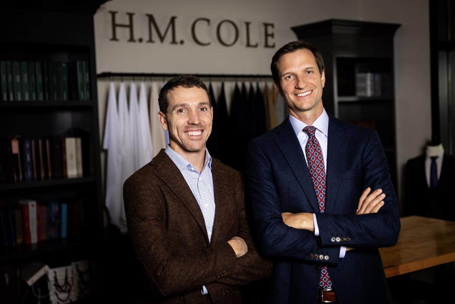 Hayden Bryant, left, and Daniel McConkie, right, co-founders and co-owners of H.M. Cole Custom Suits, pose at H.M. Cole Custom Suits in Salt Lake City on Aug. 6.
