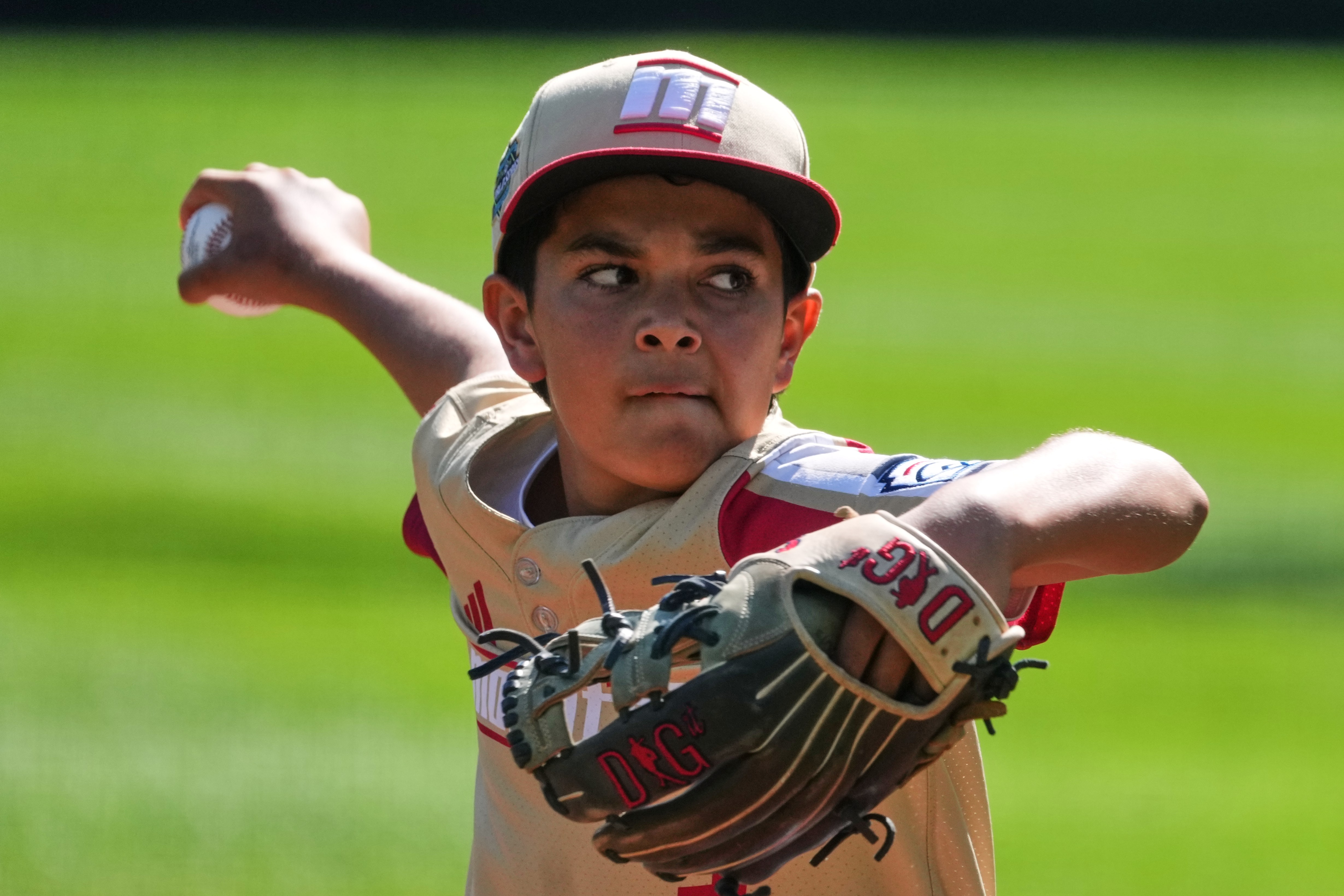 Henderson, Nev.'s Owen Guzman delivers during the first inning of the United States Championship baseball game against Hamilton, Ohio, at the Little League World Series tournament in South Williamsport, Pa., Saturday, Aug. 29, 2026. 