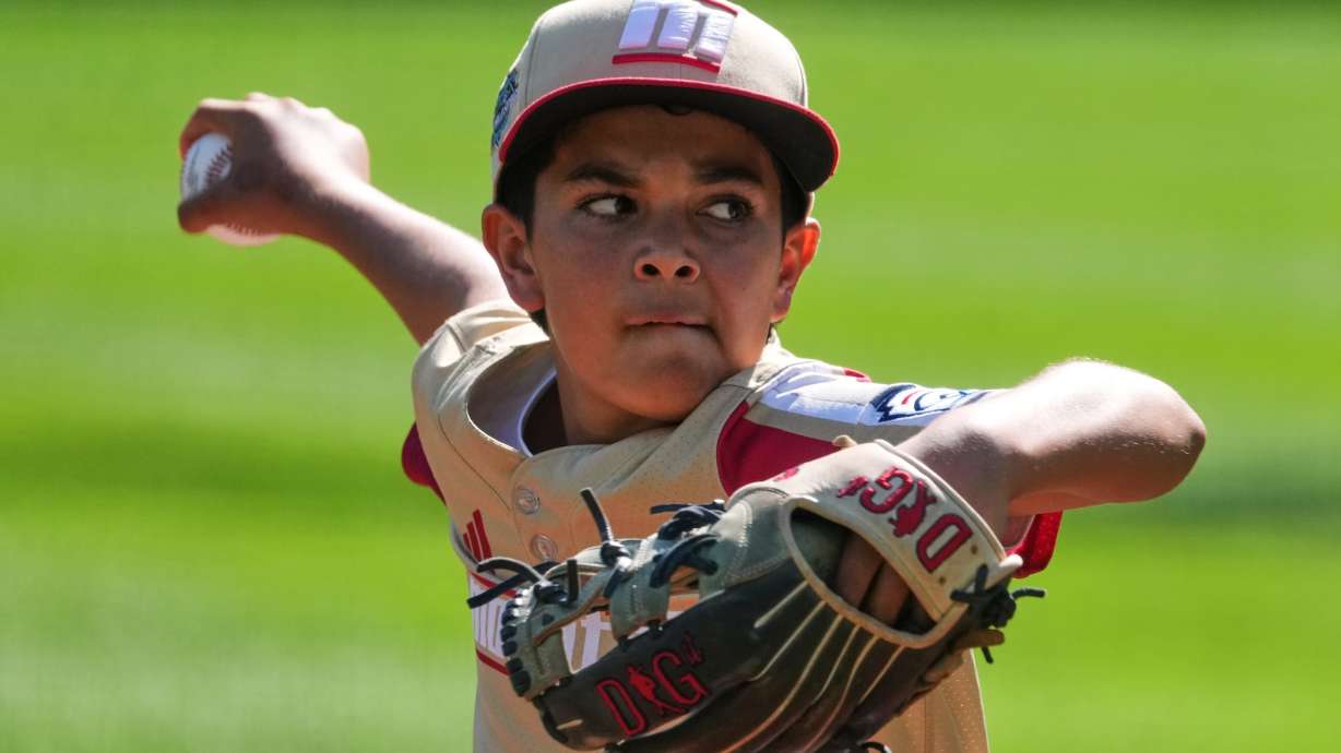 Henderson, Nev.'s Owen Guzman delivers during the first inning of the United States Championship baseball game against Hamilton, Ohio, at the Little League World Series tournament in South Williamsport, Pa., Saturday, Aug. 29, 2026.