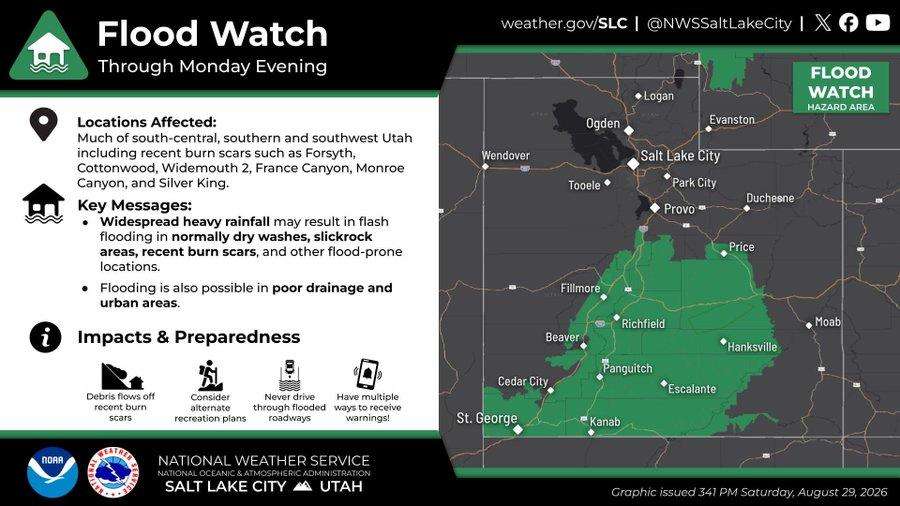 A flood watch was issued by the National Weather Service for most of southern Utah on Saturday.