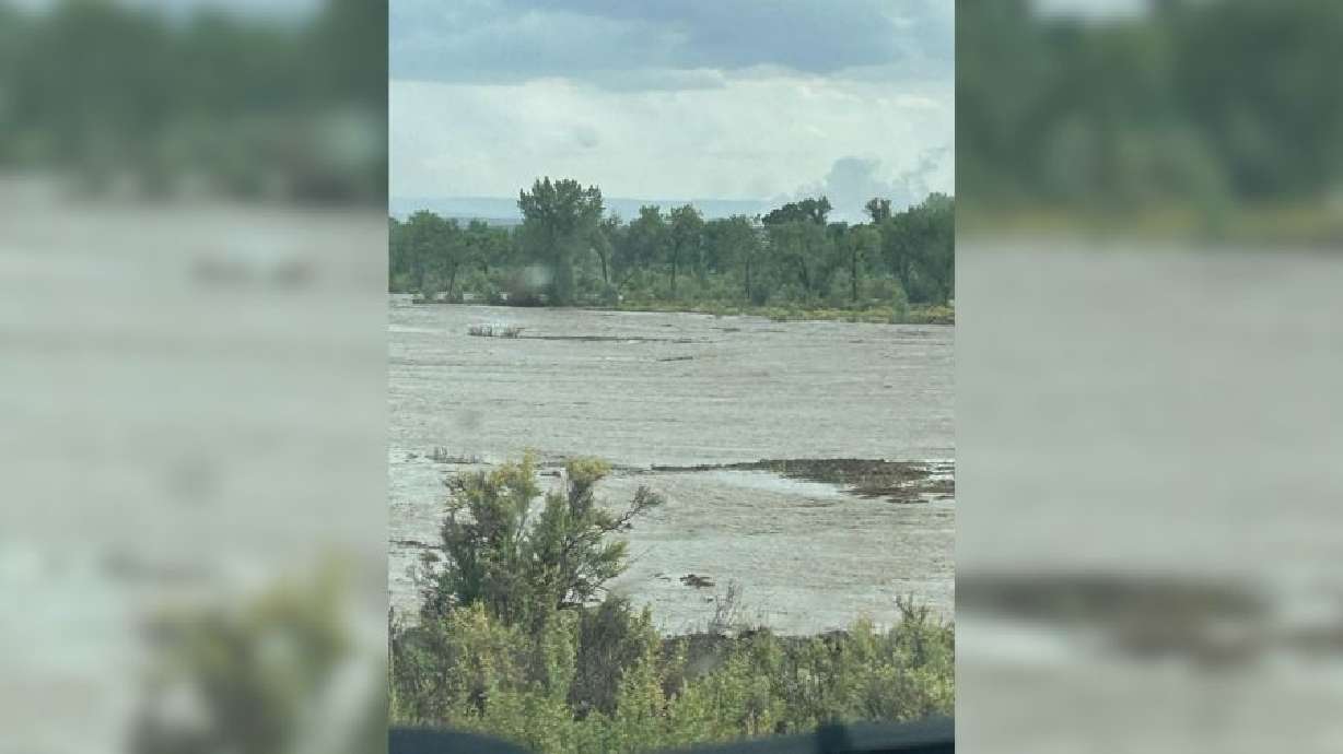 Floodwaters are visible in Emery County following large storms across southern Utah on Saturday.