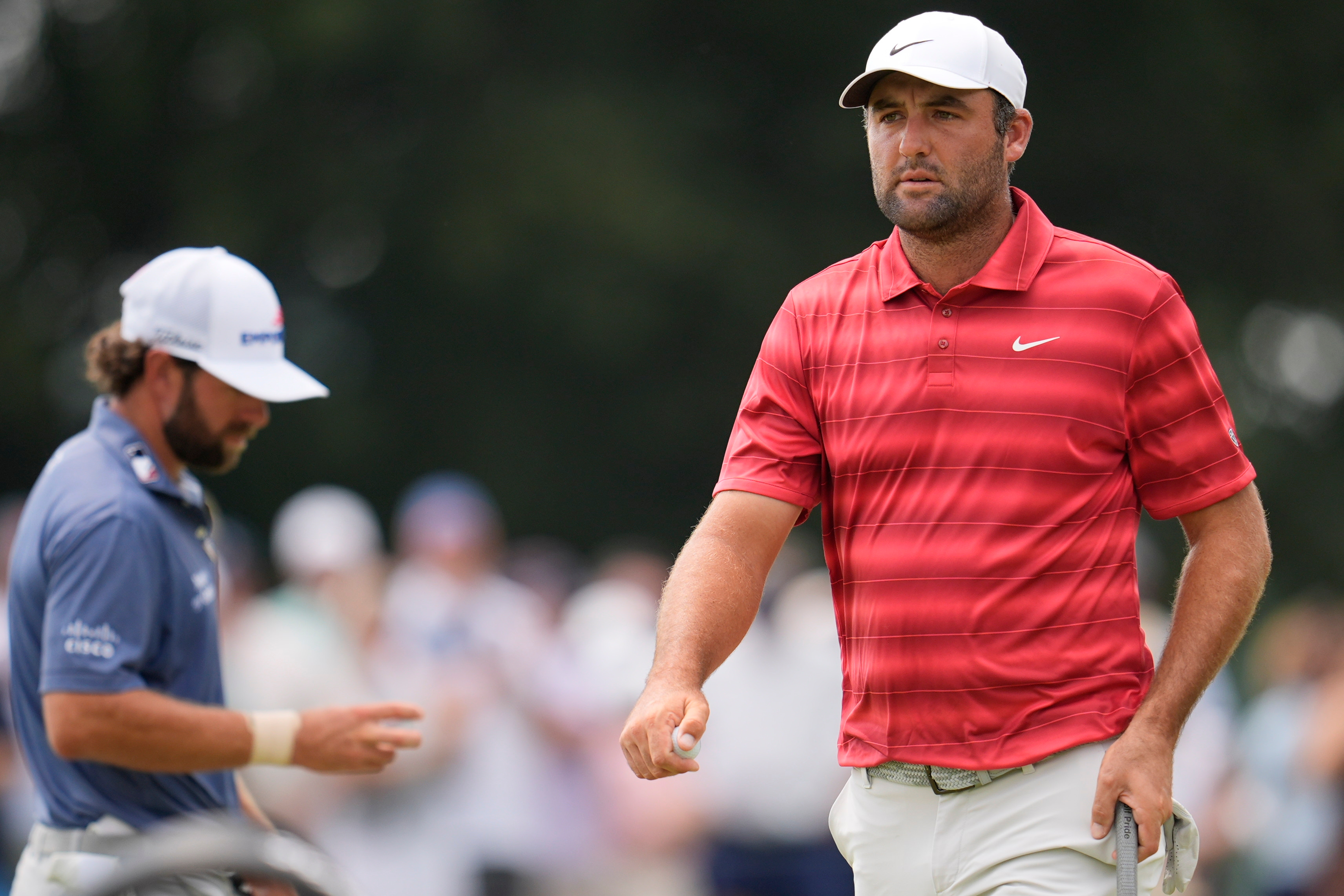 Scottie Scheffler walks on the first green during the third round of the PGA Tour Championship golf tournament, Saturday, Aug 29, 2026, in Atlanta.