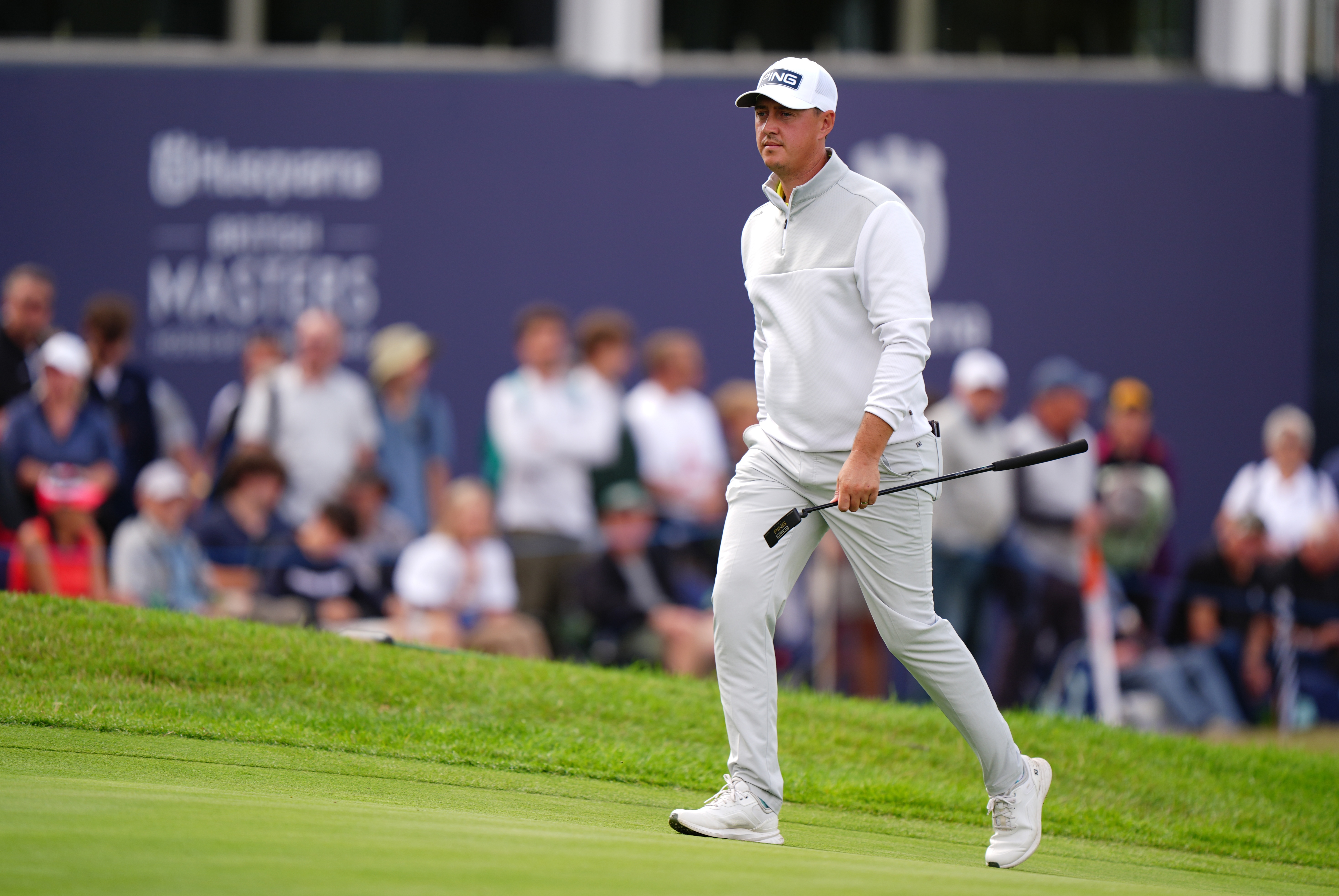 Joe Dean of England on the 18th hole during day four of the British Masters at The Belfry Hotel & Resort, Sutton Coldfield, England, Sunday Aug. 30, 2026. 