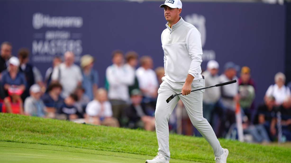 Joe Dean of England on the 18th hole during day four of the British Masters at The Belfry Hotel & Resort, Sutton Coldfield, England, Sunday Aug. 30, 2026.
