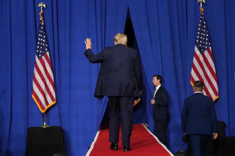 President Donald Trump departs a campaign rally for Sen. Darline Graham, R-S.C., at the Myrtle Beach Convention Center in Myrtle Beach, S.C., Friday, Aug. 21.