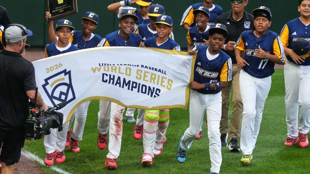 Curacao takes a victory lap after winning the Little League World Series Championship baseball game against Henderson, Nev., in South Williamsport, Pa., Sunday, Aug. 30, 2026.