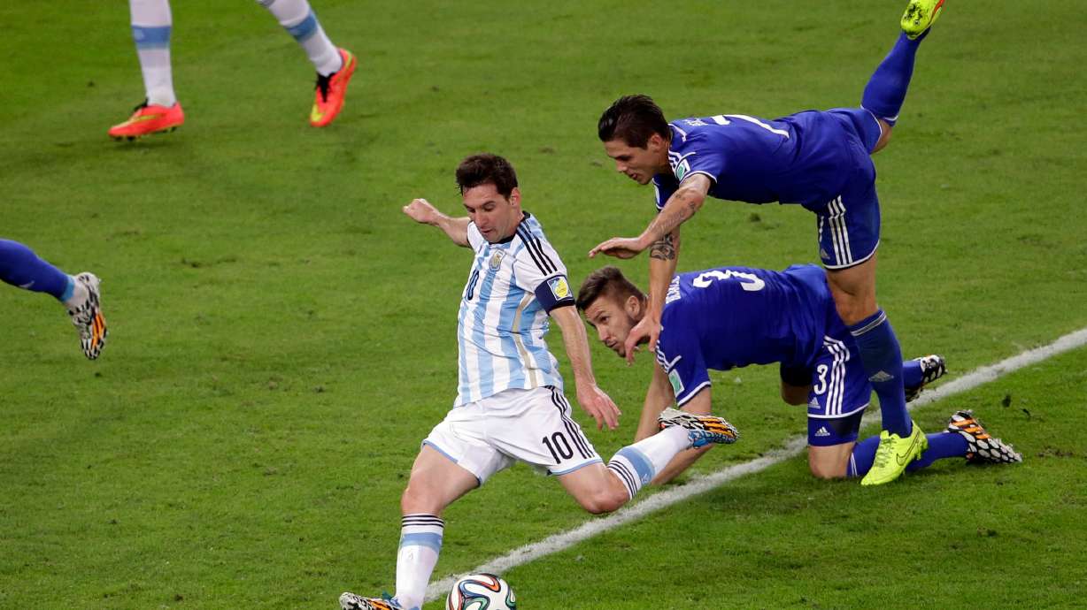 FILE - Argentina's Lionel Messi scores his team's second goal during the group F World Cup soccer match against Bosnia in Rio de Janeiro, Brazil, June 15, 2014.