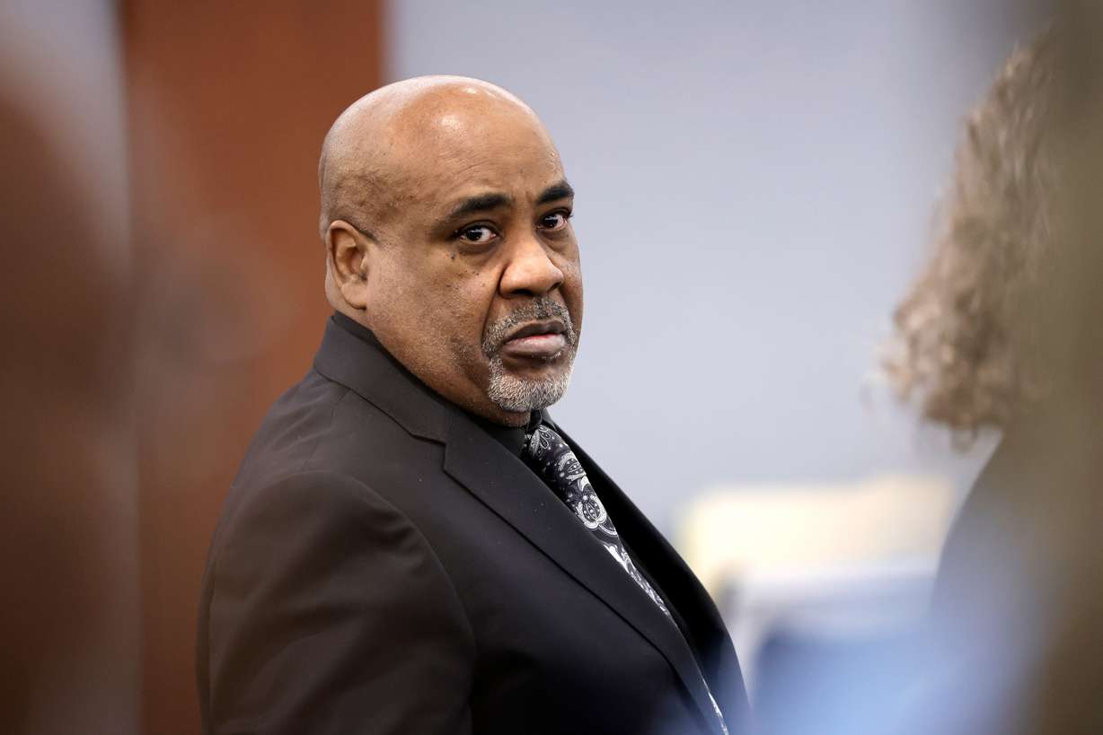 Duane Davis stands during a break in closing arguments during his murder trial, related to the 1996 killing of rapper Tupac Shakur, in Clark County District Court at the Regional Justice Center in Las Vegas, Monday.