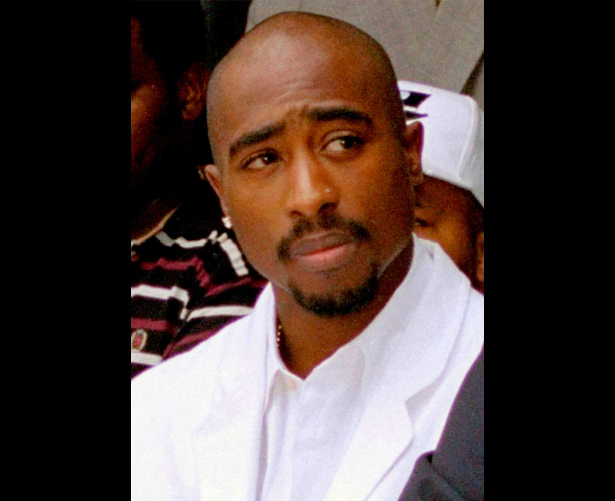 Rapper Tupac Shakur attends a voter registration event in South Central Los Angeles, Aug. 15, 1996.