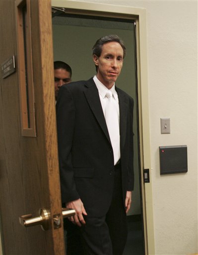 Warren Jeffs, the self-proclaimed prophet of a polygamist sect, arrives in court for his scheduling hearing Wednesday, Sept. 27, 2006, in St. George, Utah. Jeffs is charged with two counts of first-degree rape as an accomplice. (AP Photo/Jud Burkett, Pool)