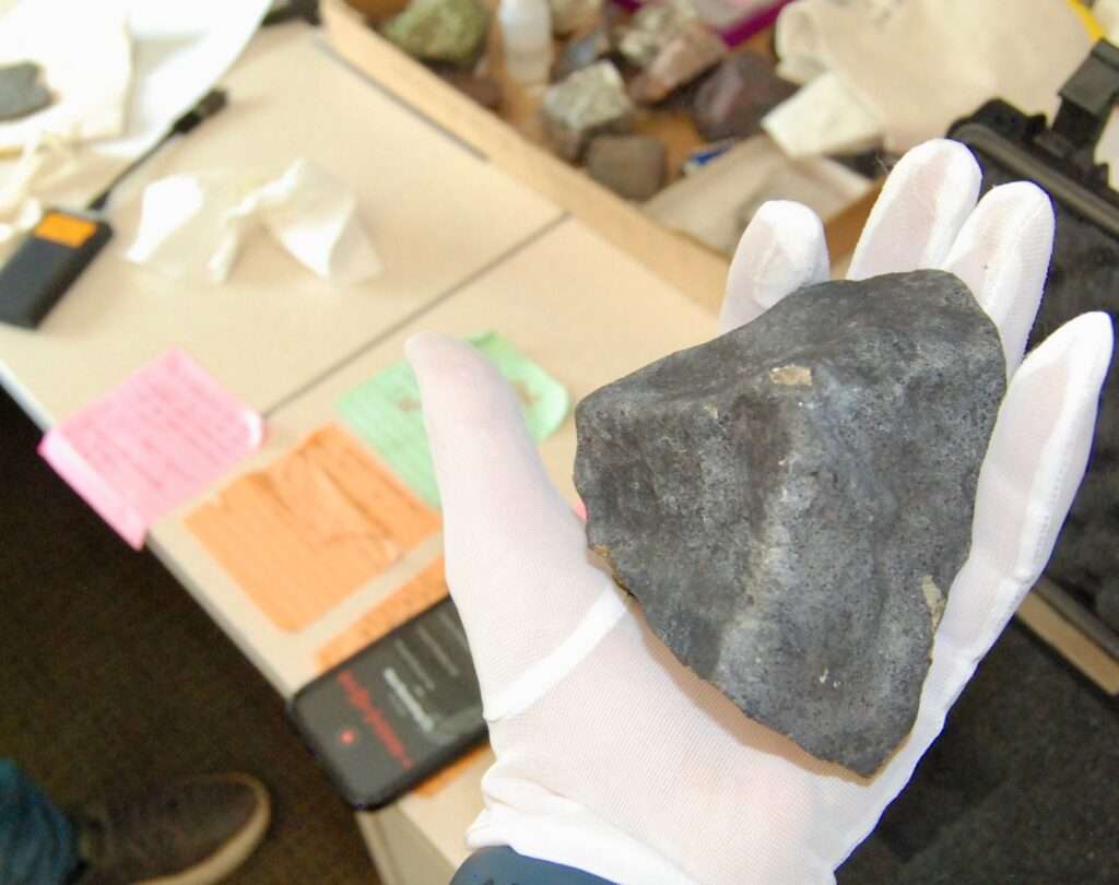 The 774-gram fragment of the Great Salt Lake meteorite is pictured. The fragment is on display at the University of Utah's Department of Geology and Geophysics building.