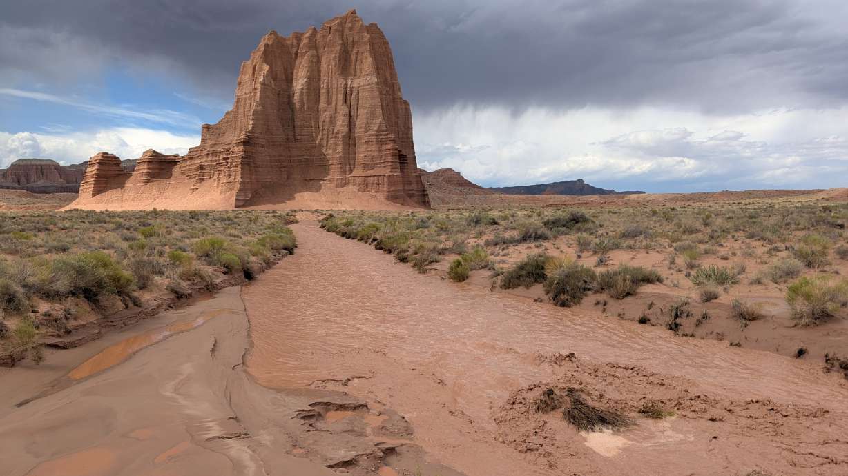A family was forced to spend the night in Cathedral Valley after flash flooding hit Capitol Reef National Park on Saturday.