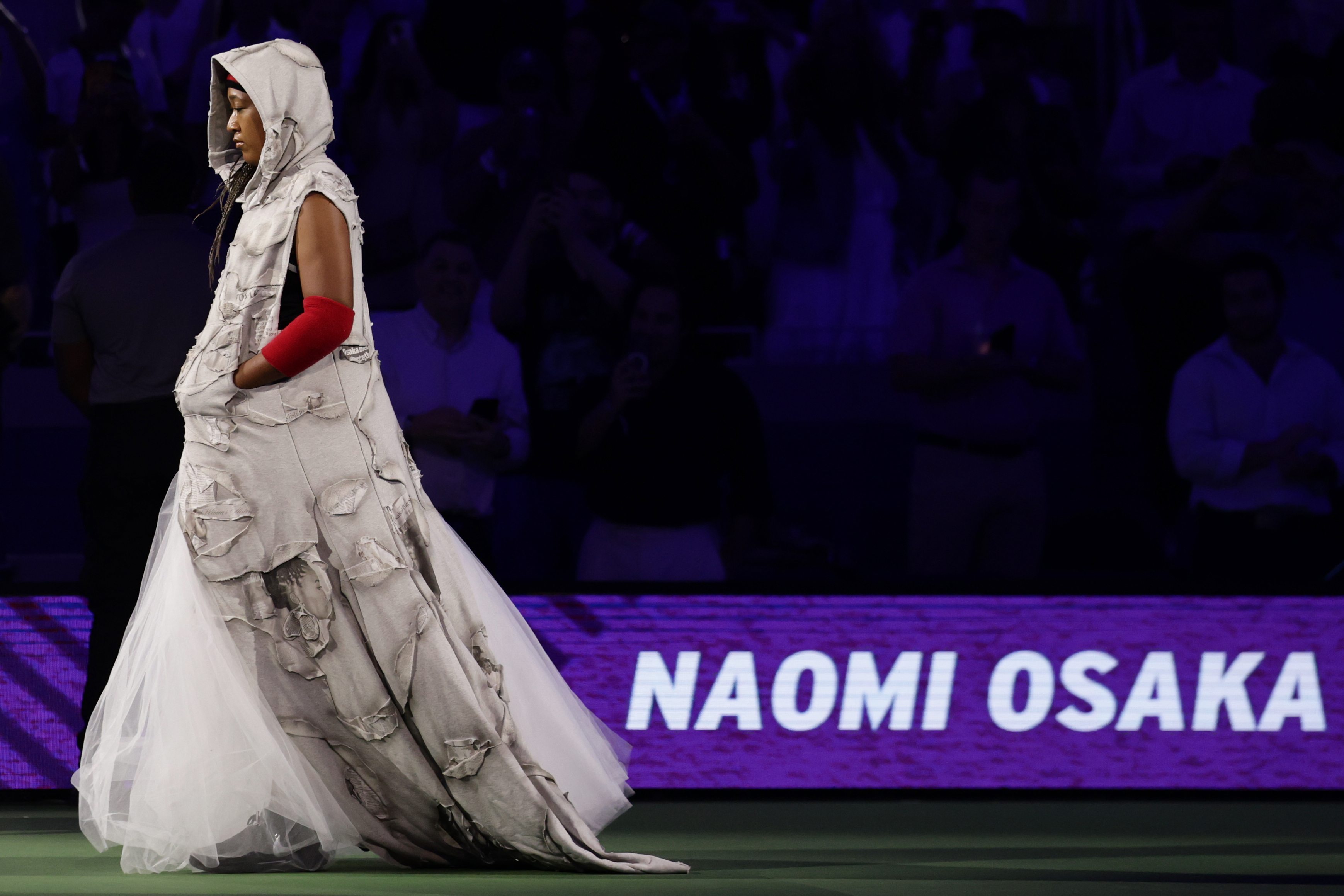Naomi Osaka, of Japan, arrives to compete against Anastasia Zakharova, of Russia, during the first round of the U.S. Open tennis championships Monday, Aug. 31, 2026, in New York. 