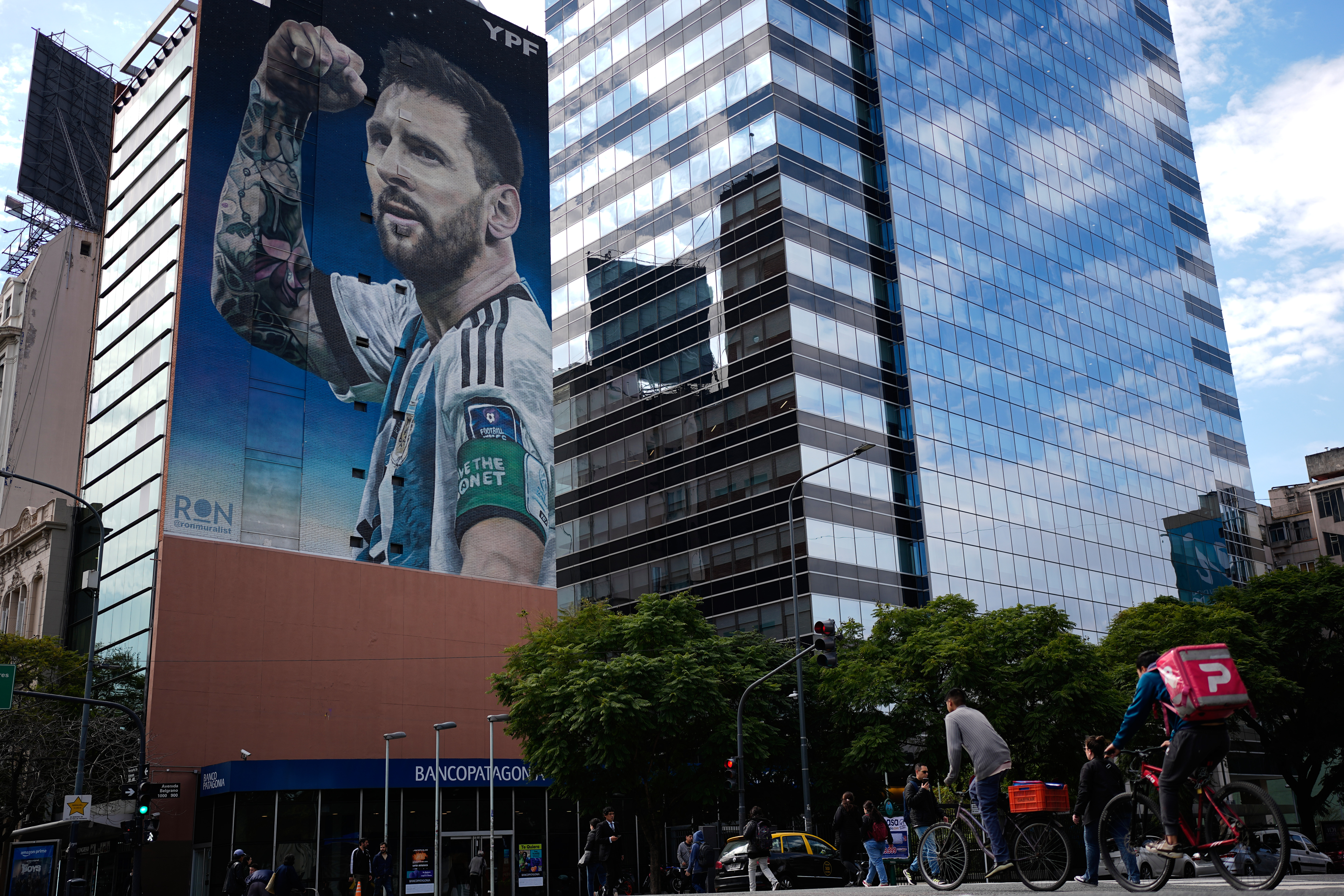 A mural of Argentine soccer player Lionel Messi covers a building in Buenos Aires, Argentina, Monday, Aug. 31, 2026. 