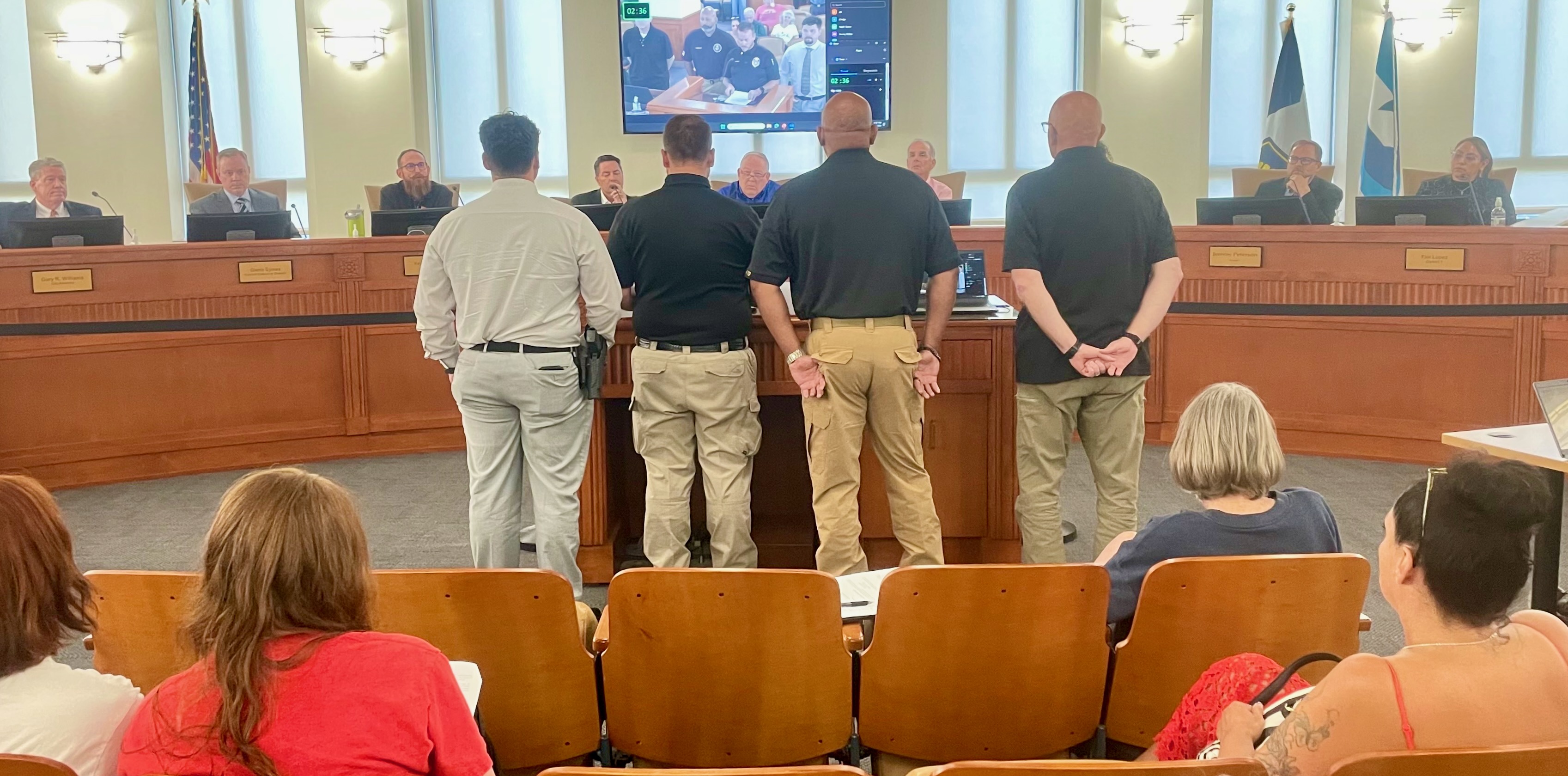 The controversial arrest of an immigrant last week by an ICE agent as an Ogden officer looked on sparked intense discussion at an Ogden City Council meeting on Tuesday. In the photo, Darick Fisher of the Weber Fraternal Order of Police addresses the council surrounded by other law enforcement reps.