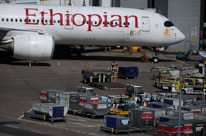 An Ethiopian Airlines plane on the tarmac at Manchester Airport in Manchester, Britain, April 30, 2026. REUTERS