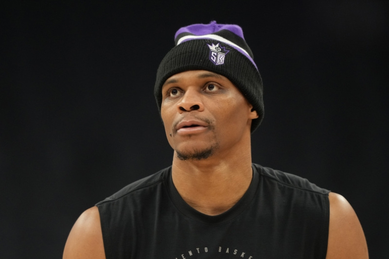Apr 3, 2026; Sacramento, California, USA; Sacramento Kings guard Russell Westbrook (18) before the game against the New Orleans Pelicans at Golden 1 Center.