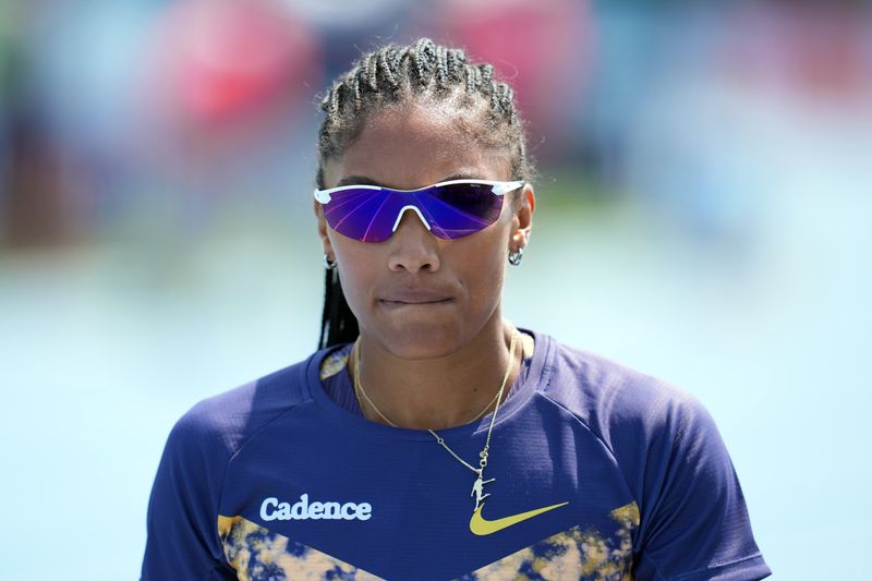 Jul 25, 2026; New York, NY, USA; The reflection of the track in the sunglasses of Tara Davis-Woodhall during the USATF Championships at Icahn Stadium.