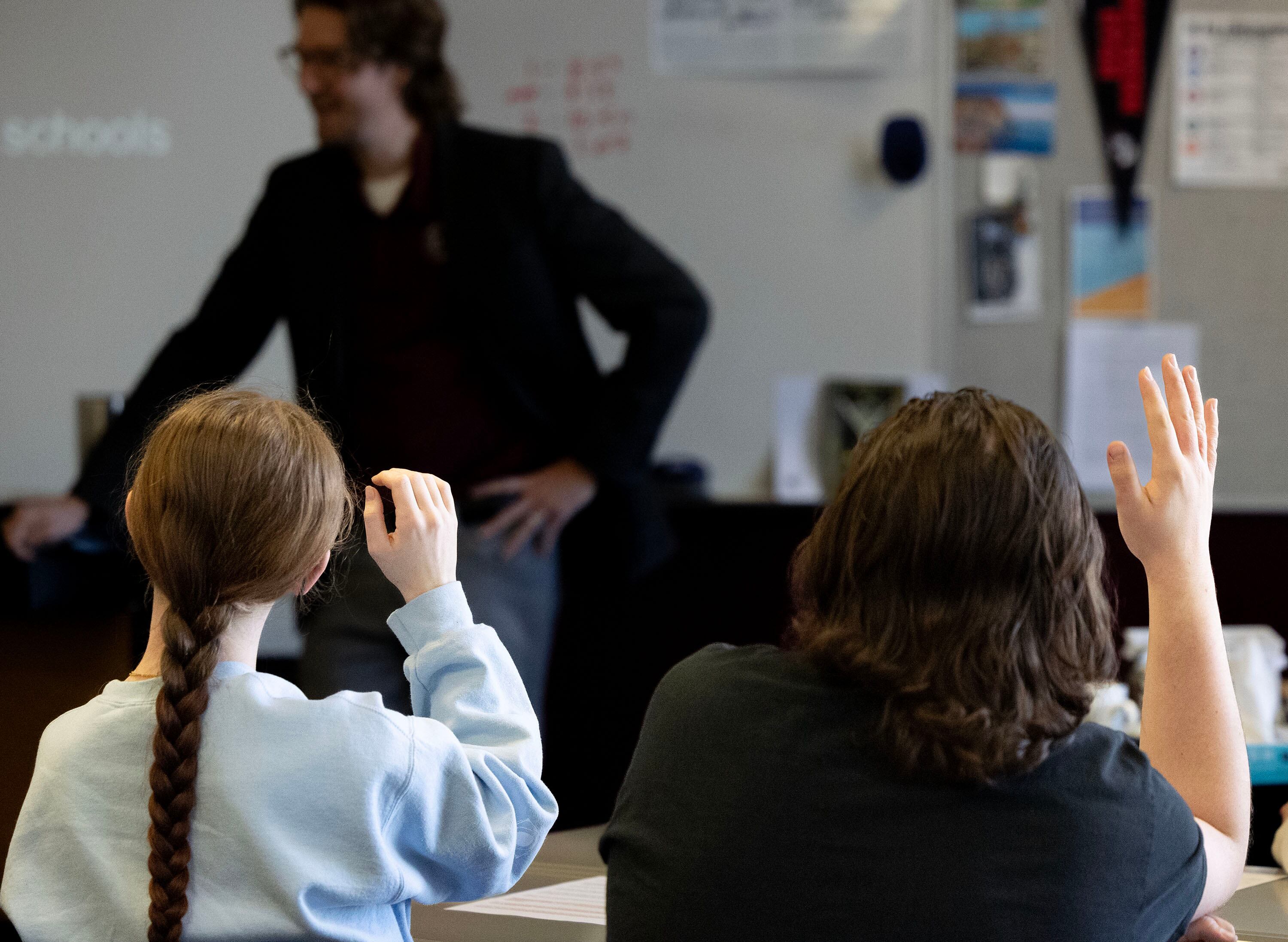 Students raise their hand during class at Jordan High School in Sandy on Thursday, Jan. 15. The Department of Education is warning schools to release educational records to parents or risk loss of federal funding.