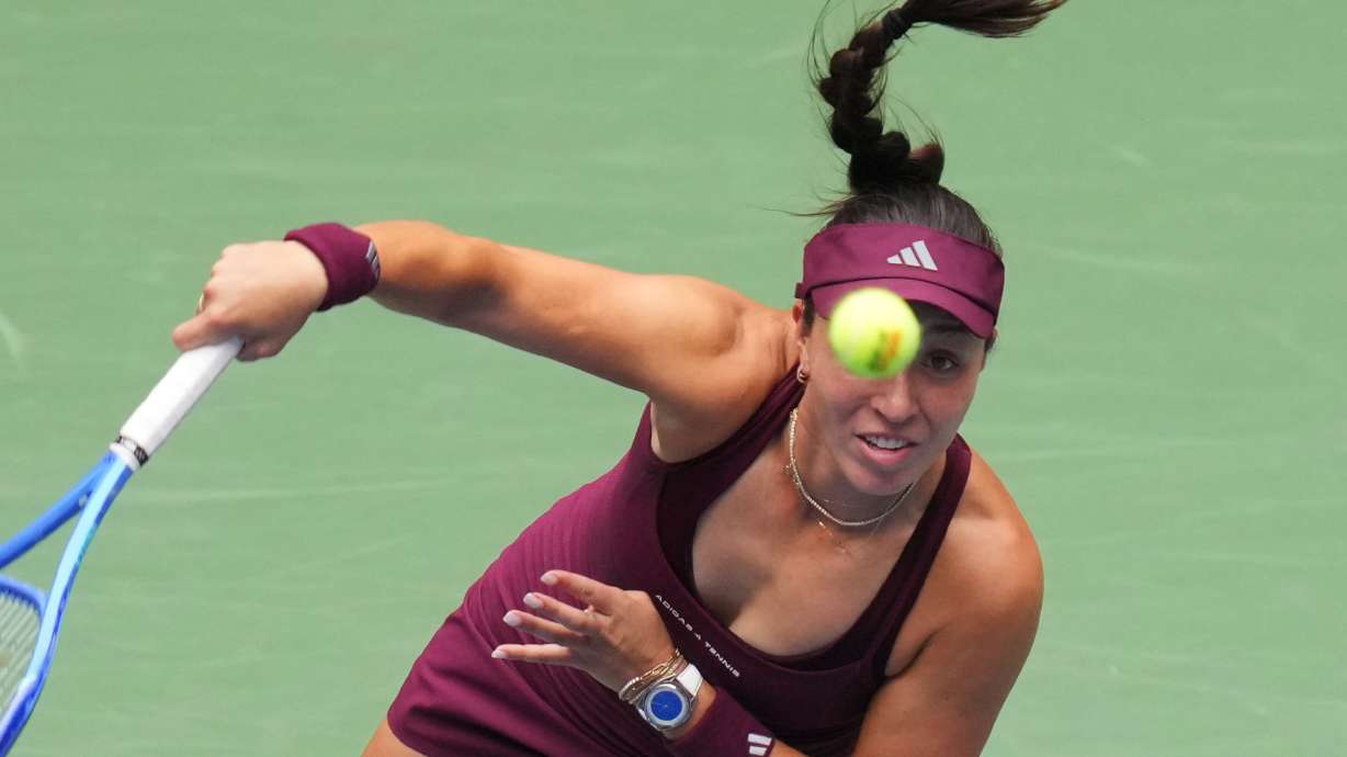 Jessica Pegula, of the United States, serves the ball to Sofia Kenin, of the United States, during the second round of the U.S. Open tennis championships Wednesday, Sept. 2, 2026, in New York.