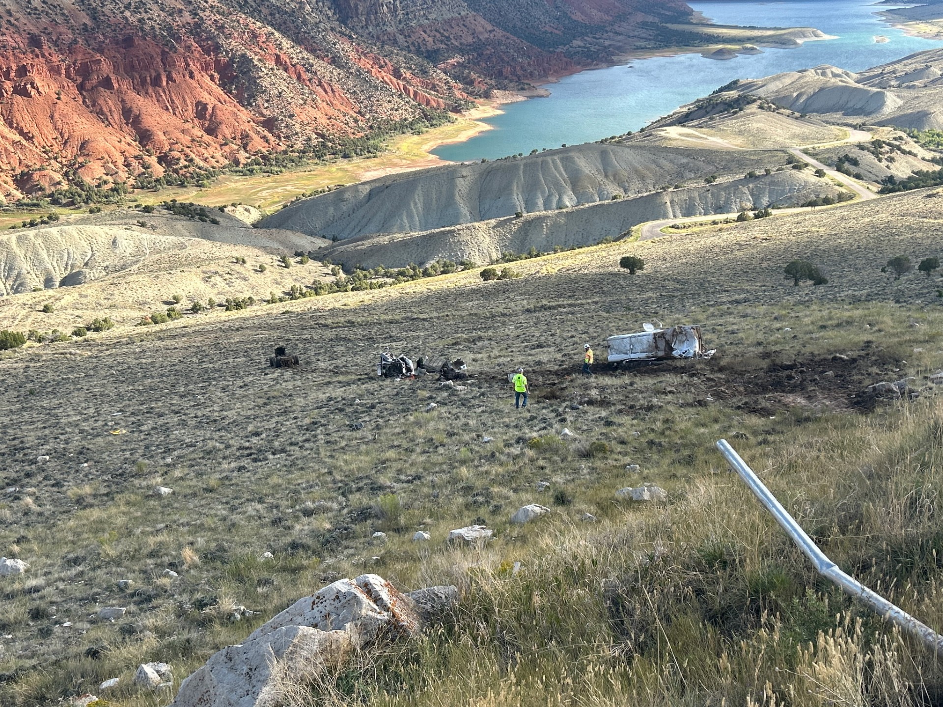 Semitruck driver hospitalized after rolling, falling down embankment in Daggett County