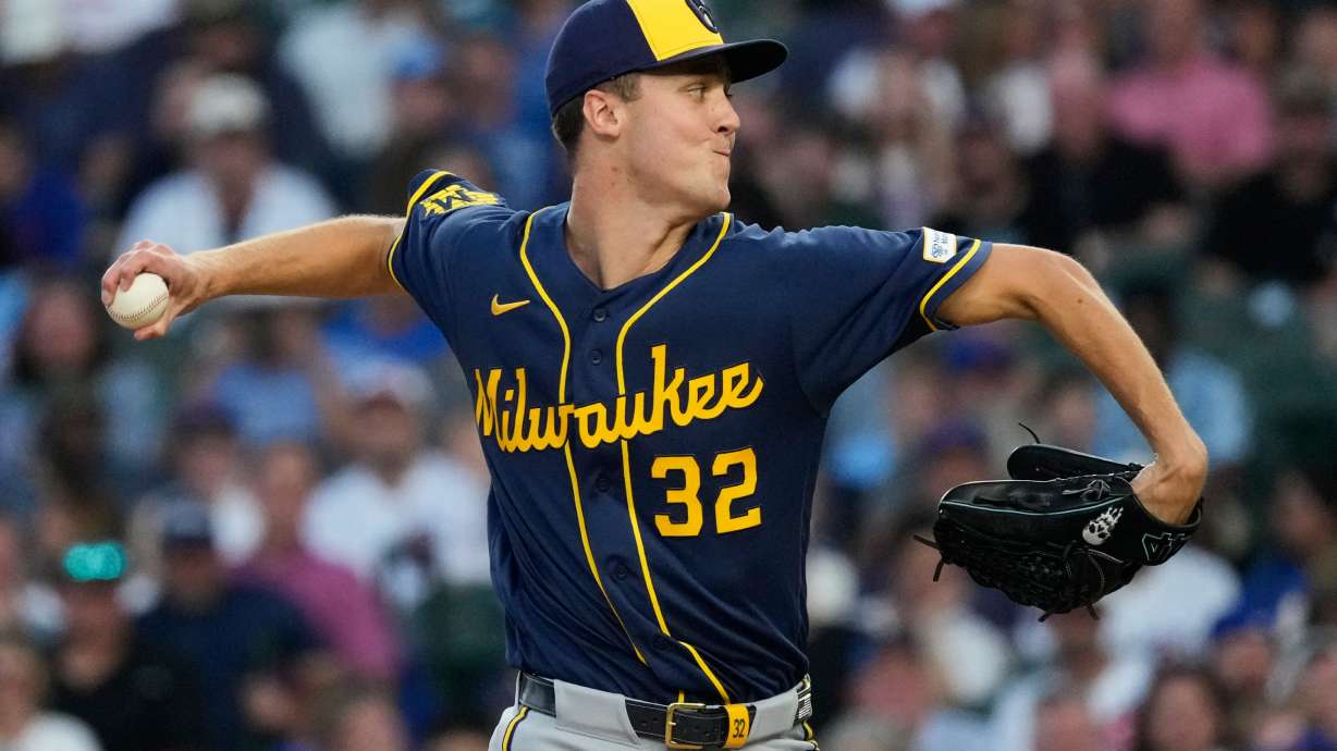 Milwaukee Brewers starting pitcher Jacob Misiorowski throws against the Chicago Cubs during the first inning of a baseball game in Chicago, Wednesday, Sept. 2, 2026.