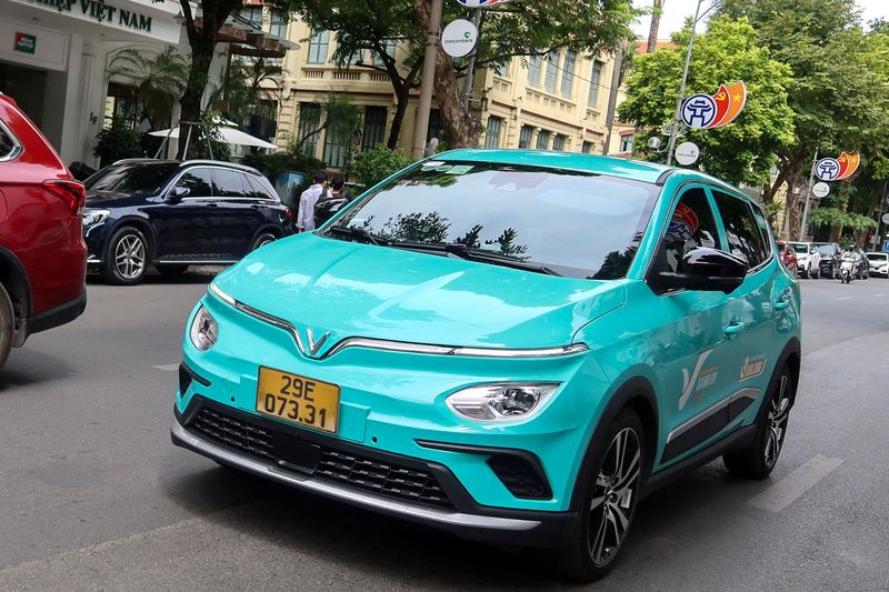 FILE PHOTO: File Photo: A VinFast electric taxi operated by Vietnam-based fleet operator Green SM is pictured in Hanoi, Vietnam, October 10, 2023.