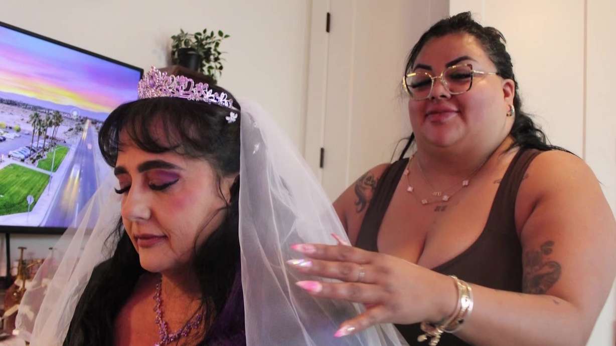 Silvia Bahena is pictured with Ginger Mix on her wedding day, after Bahena perfected her makeup.