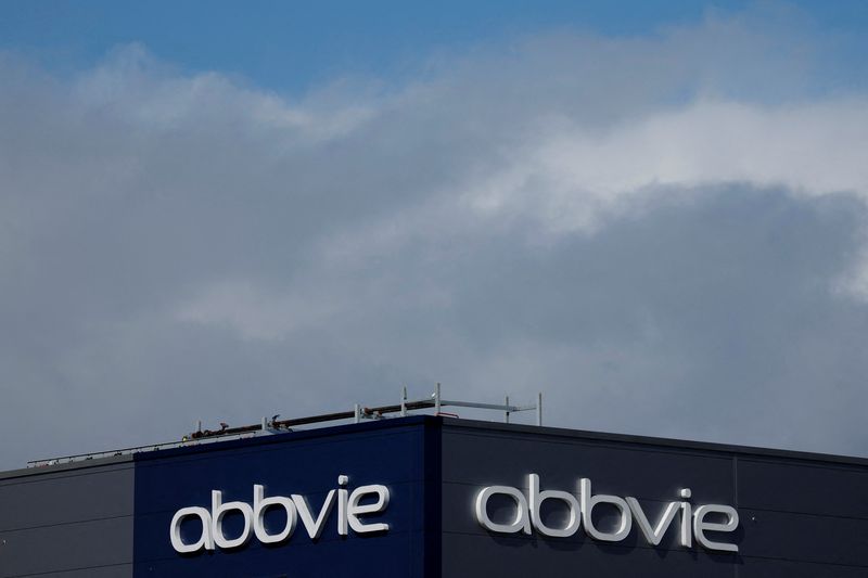 The logo of Abbvie pharmaceutical company is seen on their plant in the IDA (Industrial Development Agency) estate, in Carrigtwohill, County Cork, Ireland March 28, 2025.