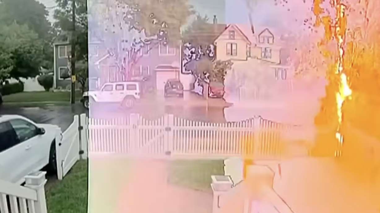 Video from a Staten Island, New York home shows lightning striking a tree and Thomas Fahmy on Aug. 27. Fahmy was able to walk away from the incident.