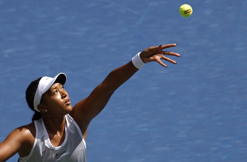 Tennis - U.S. Open - Flushing Meadows, New York, United States - September 3, 2026 Japan's Naomi Osaka in action during her second round match against Czech Republic's Katerina Siniakova