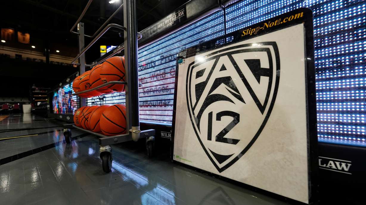 FILE - The PAC-12 logo is displayed, March 3, 2024, in Boulder, Colo.