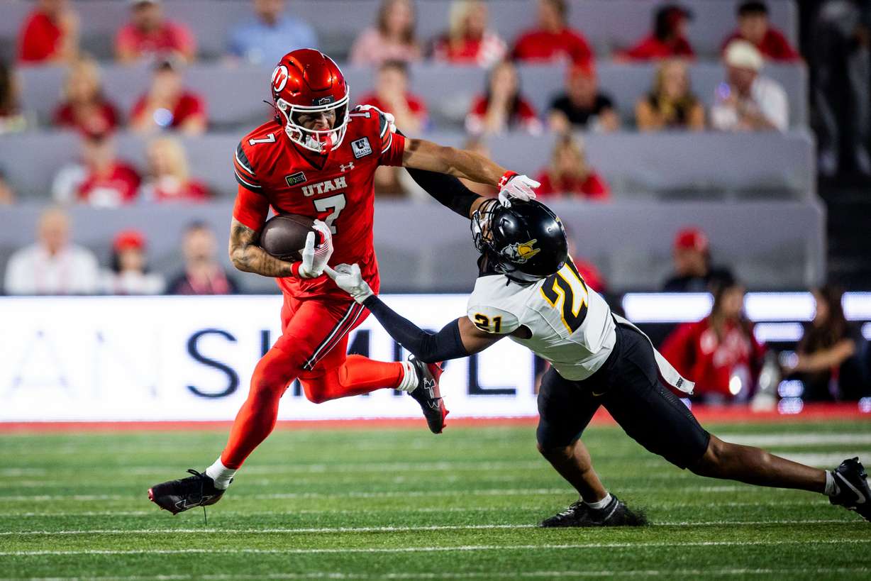 Utah Utes wide receiver Braden Pegan (7) runs down the field during an NCAA football game against the Idaho Vandals at Rice-Eccles Stadium in Salt Lake City on Thursday, Sept. 3, 2026.