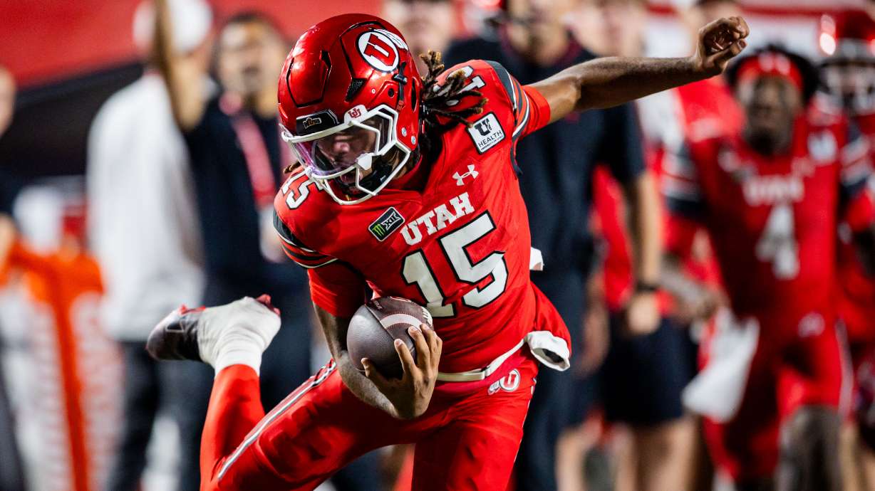 Utah Utes quarterback Byrd Ficklin (15) gains yards during an NCAA football game against the Idaho Vandals at Rice-Eccles Stadium in Salt Lake City on Thursday, Sept. 3, 2026.