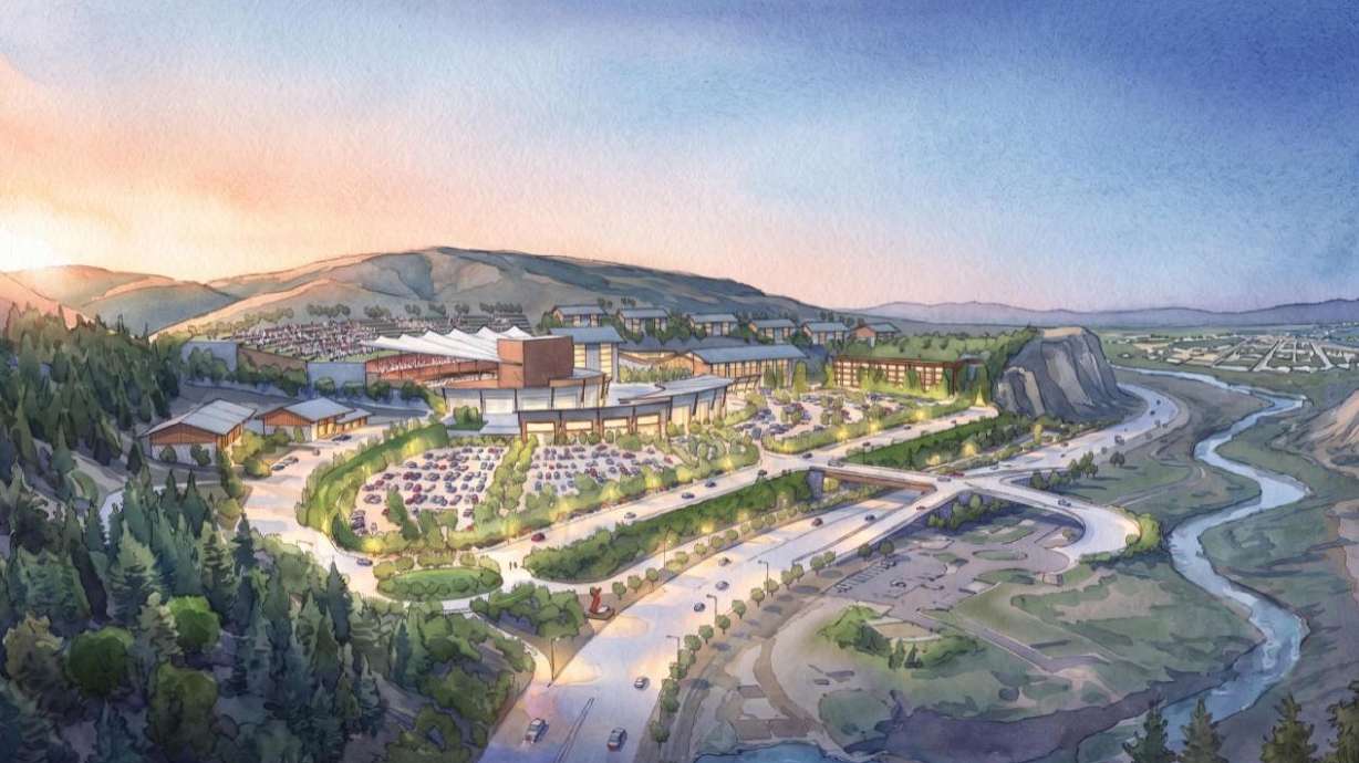 An artist's rendering depicts the proposed Vesper Amphitheater to be built at the base of Provo Canyon. Plans for the large amphitheater in Provo Canyon pushed by the Osmond family are on hold as developers rework some of the details.