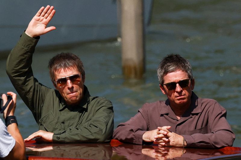 Liam Gallagher and Noel Gallagher from the band Oasis arrive at a taxi boat during the 83rd Venice International Film Festival in Venice, Italy, September 5, 2026.