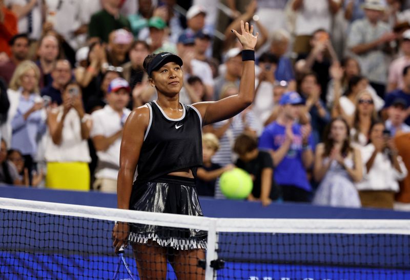Tennis - U.S. Open - Flushing Meadows, New York, United States - September 5, 2026 Japan's Naomi Osaka celebrates after winning her third round match against Belgium's Elise Mertens IMAGN IMAGES via Reuters/Geoff Burke