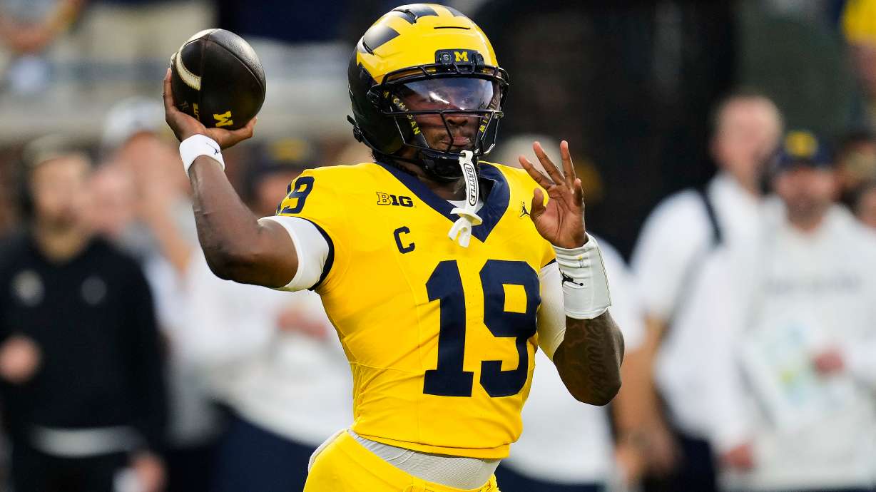 Michigan quarterback Bryce Underwood throws against Western Michigan during the first half of an NCAA college football game Saturday, Sept. 5, 2026, in Ann Arbor, Mich.