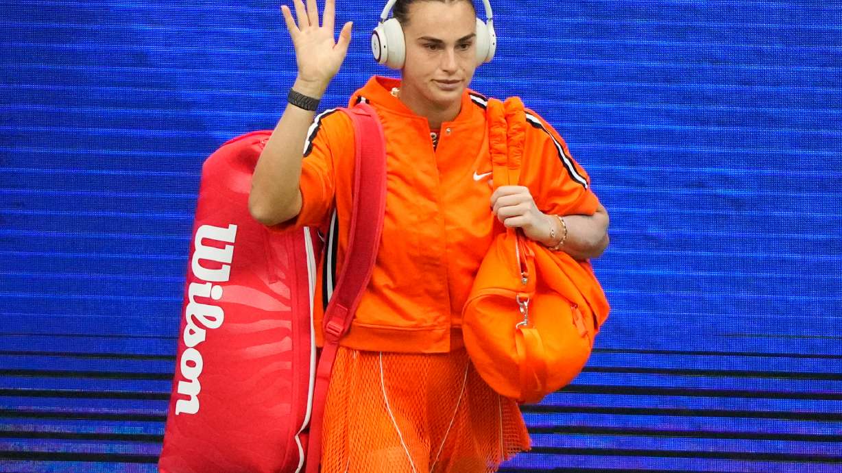 Aryna Sabalenka, of Belarus, arrives for her match against Taylor Townsend, of the United States, during the fourth round of the U.S. Open tennis championships Sunday, Sept. 6, 2026, in New York.