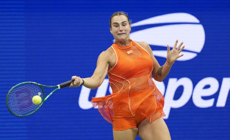 Tennis - U.S. Open - Flushing Meadows, New York, United States - September 6, 2026 Belarus' Aryna Sabalenka in action during her round of 16 match against Taylor Townsend of the U.S.