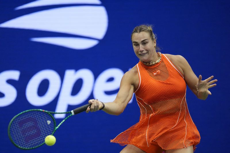Tennis - U.S. Open - Flushing Meadows, New York, United States - September 6, 2026 Belarus' Aryna Sabalenka in action during her round of 16 match against Taylor Townsend of the U.S.