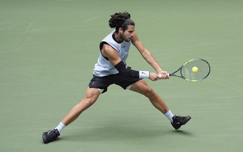 Tennis - U.S. Open - Flushing Meadows, New York, United States - September 6, 2026 Spain's Carlos Alcaraz in action during his round of 16 match against Tommy Paul of the U.S.