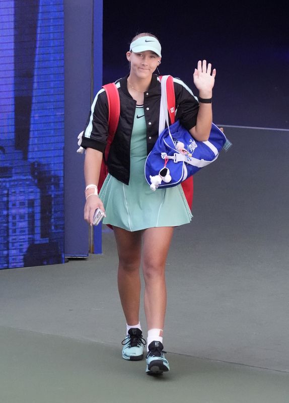Tennis - U.S. Open - Flushing Meadows, New York, United States - September 7, 2026 Russia's Mirra Andreeva arrives for her round of 16 match against Austria's Anastasia Potapova